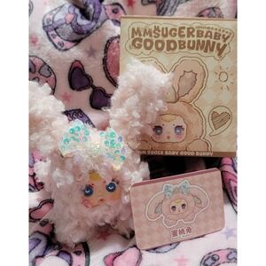 MM Sugar Baby‎ Good Bunny Peach Rabbit Pink Plush Art Toy Doll Sequin Bow Card